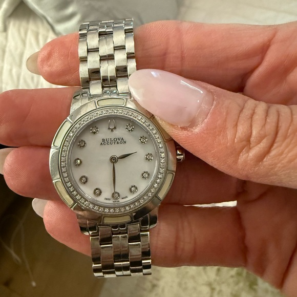 Bulova Accutron Silver Timepiece with Sparkling Accents - Picture 1 of 6